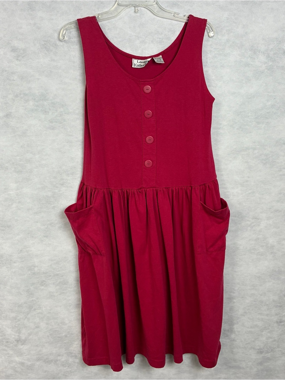 Vintage Laura Katherine Dress Sz Medium Red Boho Pockets Flaw